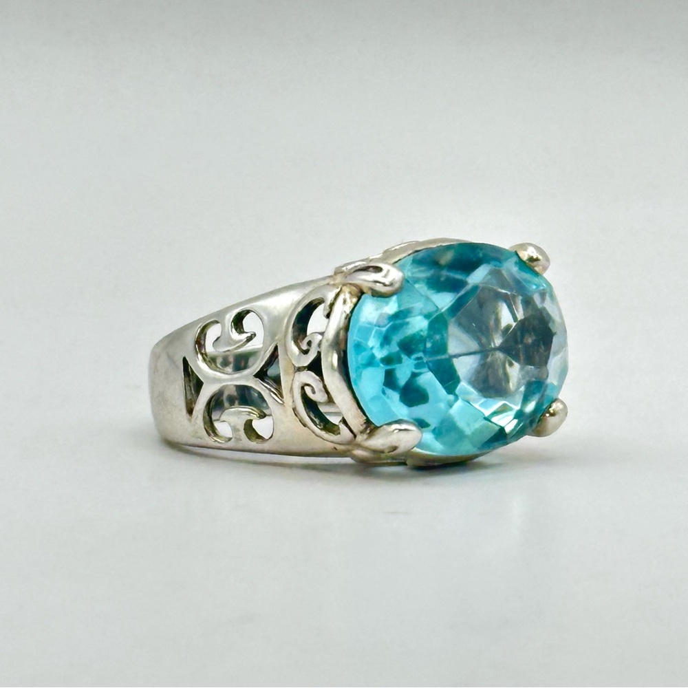 Silpada Retired Blue R2387 Cove Sterling Silver & Oval Aqua Glass Ring Size 7.5 - Picture 3 of 13